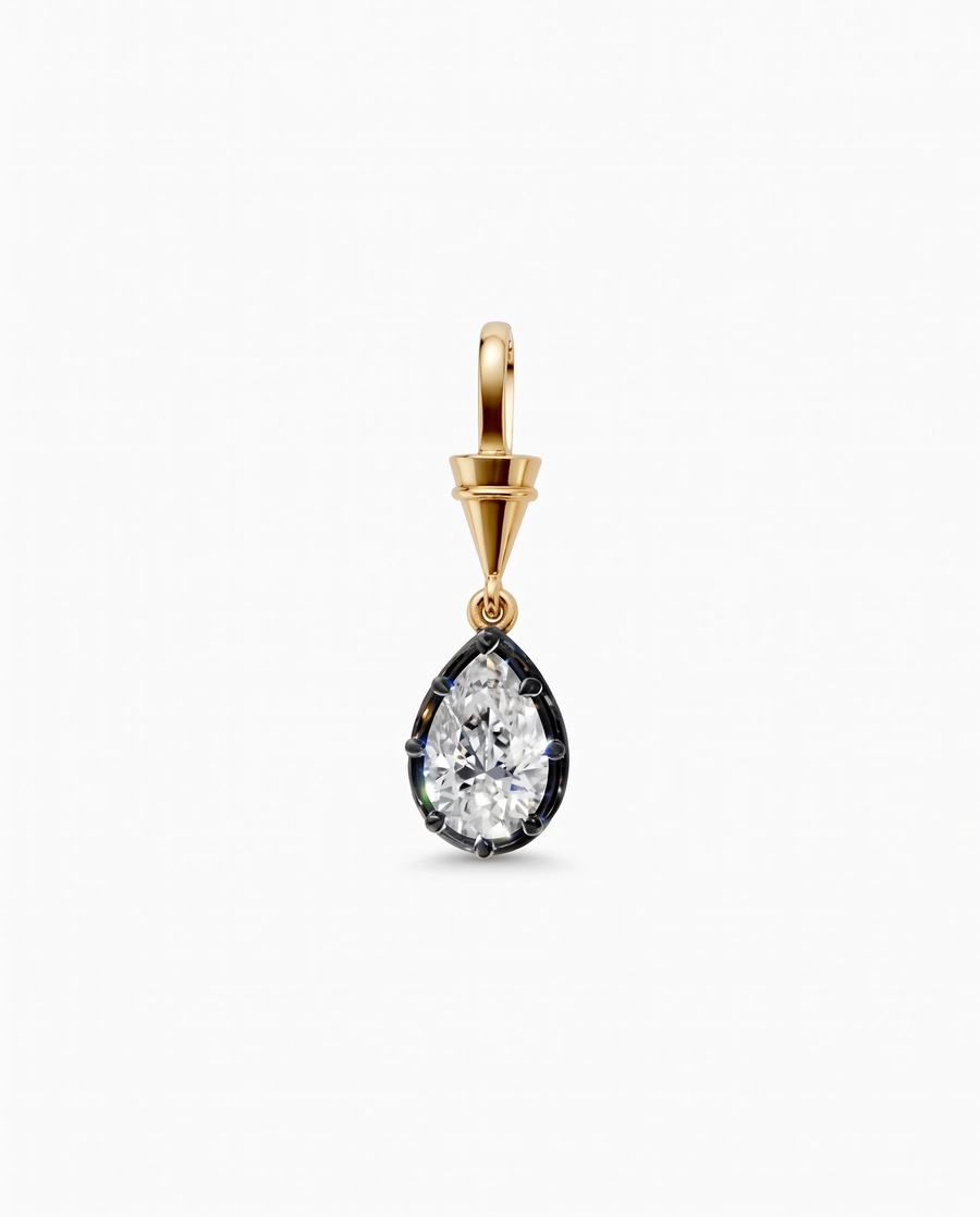 Lab Grown Diamond Pear Encased Cone Bail Charm 14K